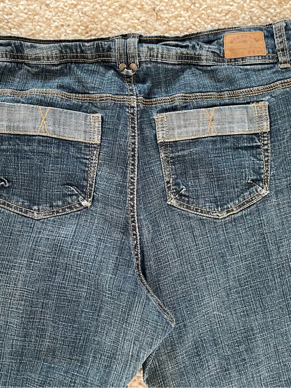 Hydraulic Jeans Womens 16 Blue Denim Bootcut Raw Hem Actual W38 L28.5 Rise 10.5